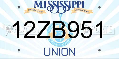 12ZB951 Mississippi License Plate