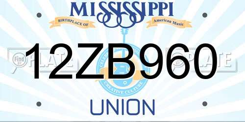 12ZB960 Mississippi License Plate