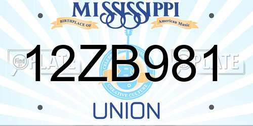12ZB981 Mississippi License Plate