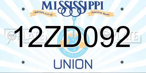 12ZD092 Mississippi License Plate