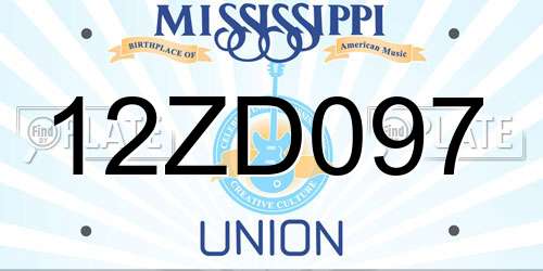 12ZD097 Mississippi License Plate