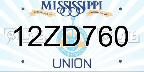 12ZD760 Mississippi License Plate