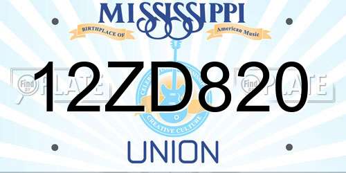12ZD820 Mississippi License Plate
