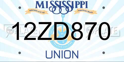 12ZD870 Mississippi License Plate