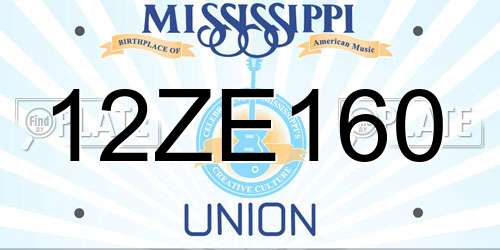 12ZE160 Mississippi License Plate