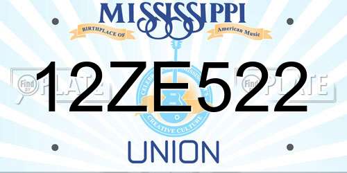 12ZE522 Mississippi License Plate