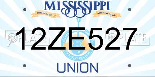 12ZE527 Mississippi License Plate