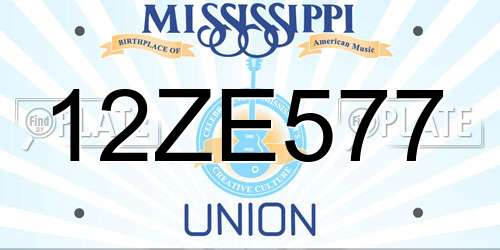 12ZE577 Mississippi License Plate