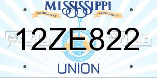 12ZE822 Mississippi License Plate