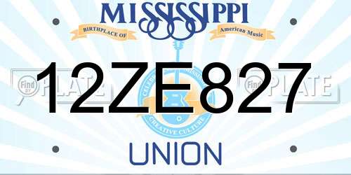 12ZE827 Mississippi License Plate