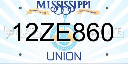 12ZE860 Mississippi License Plate