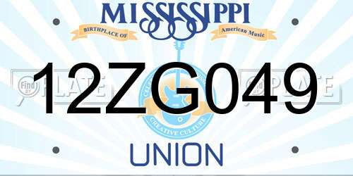 12ZG049 Mississippi License Plate