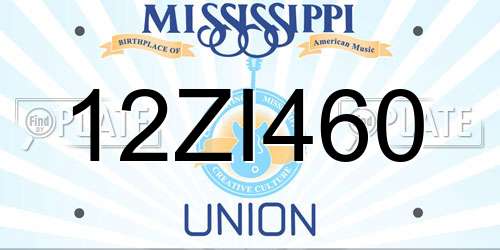 12ZI460 Mississippi License Plate
