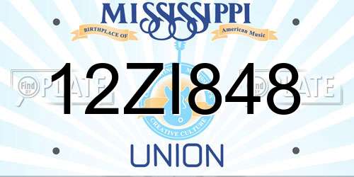 12ZI848 Mississippi License Plate