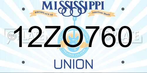 12ZO760 Mississippi License Plate