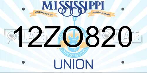 12ZO820 Mississippi License Plate