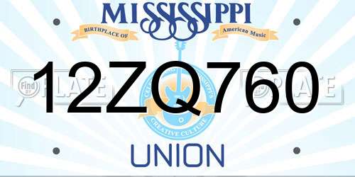 12ZQ760 Mississippi License Plate