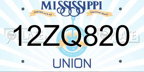 12ZQ820 Mississippi License Plate