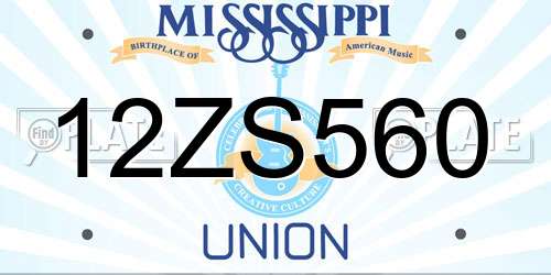 12ZS560 Mississippi License Plate