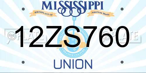 12ZS760 Mississippi License Plate
