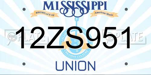 12ZS951 Mississippi License Plate