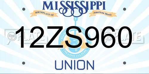 12ZS960 Mississippi License Plate