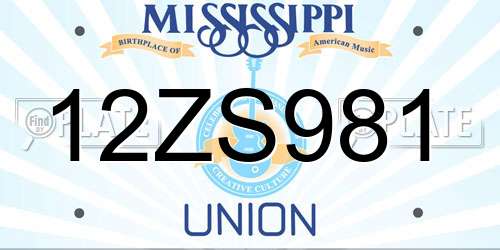 12ZS981 Mississippi License Plate