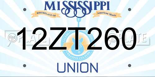 12ZT260 Mississippi License Plate