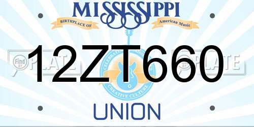12ZT660 Mississippi License Plate