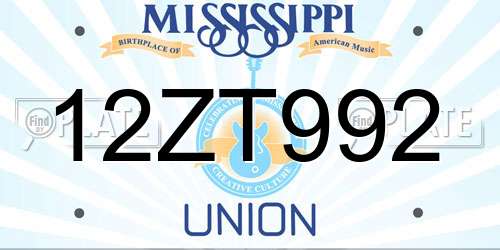 12ZT992 Mississippi License Plate