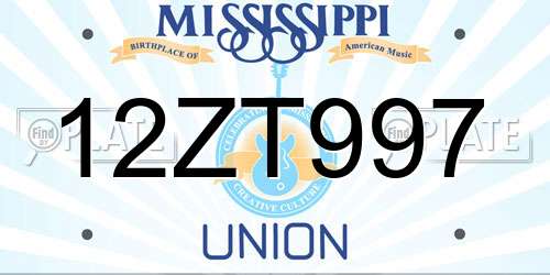 12ZT997 Mississippi License Plate