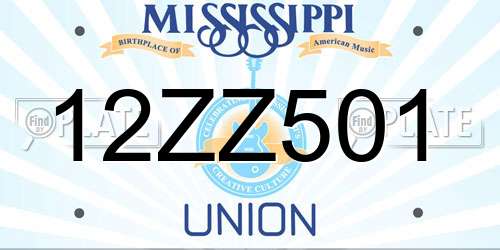 12ZZ501 Mississippi License Plate
