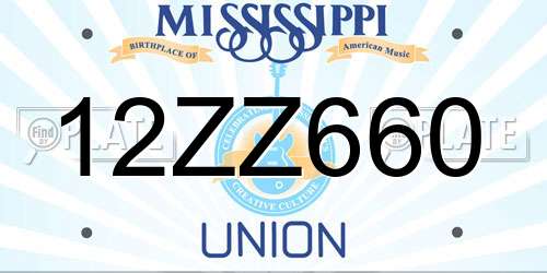 12ZZ660 Mississippi License Plate