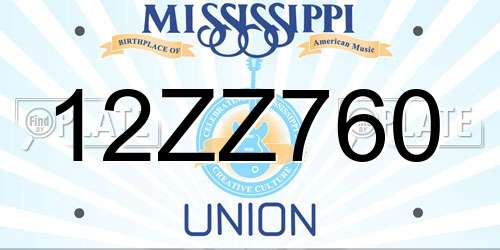 12ZZ760 Mississippi License Plate