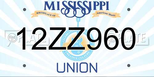 12ZZ960 Mississippi License Plate
