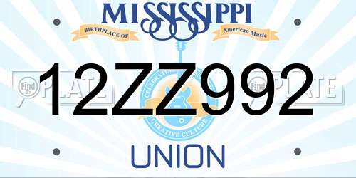 12ZZ992 Mississippi License Plate