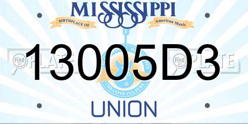 13005D3 Mississippi License Plate