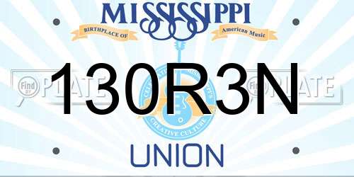 130R3N Mississippi License Plate