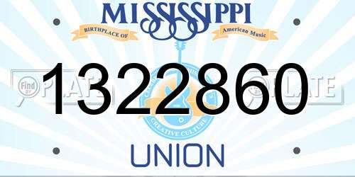1322860 Mississippi License Plate