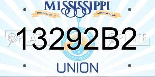 13292B2 Mississippi License Plate