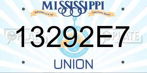 13292E7 Mississippi License Plate