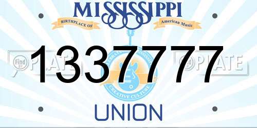1337777 Mississippi License Plate