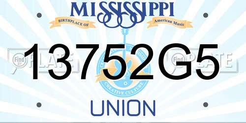13752G5 Mississippi License Plate