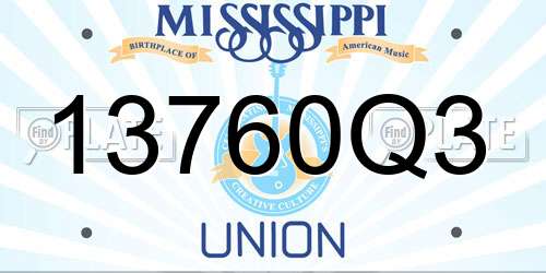 13760Q3 Mississippi License Plate