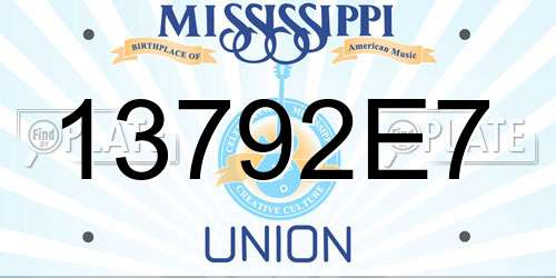 13792E7 Mississippi License Plate