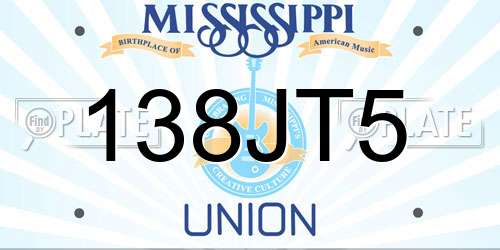 138JT5 Mississippi License Plate