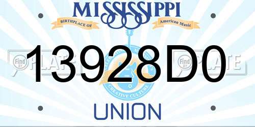 13928D0 Mississippi License Plate
