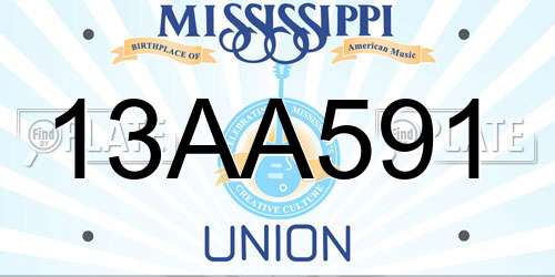 13AA591 Mississippi License Plate