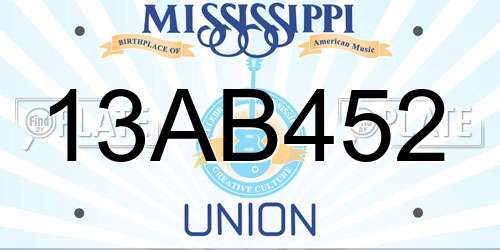 13AB452 Mississippi License Plate