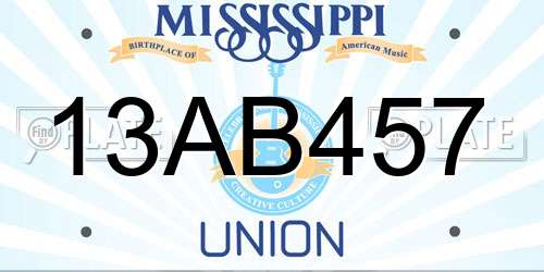 13AB457 Mississippi License Plate